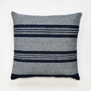 white and Blue Hand Woven alpaca blend Cushion Cover, "Geometric at Sunset"