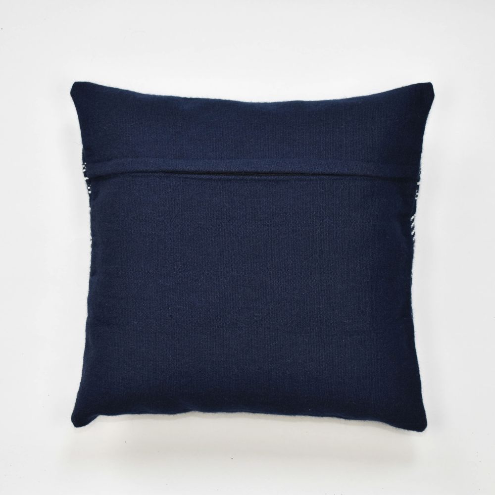white and Blue Hand Woven alpaca blend Cushion Cover, "Geometric at Sunset" - Image 2
